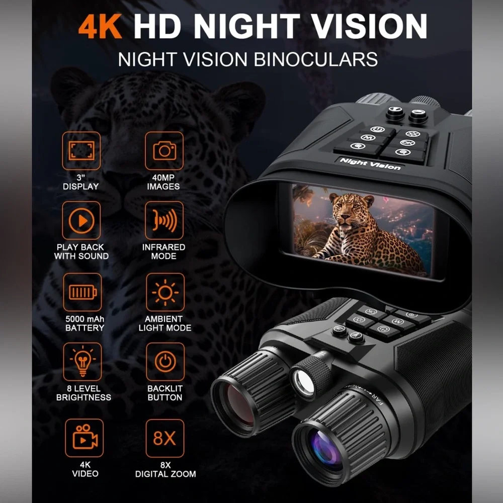 Night Vision Binoculars with Tripod Mount - Black